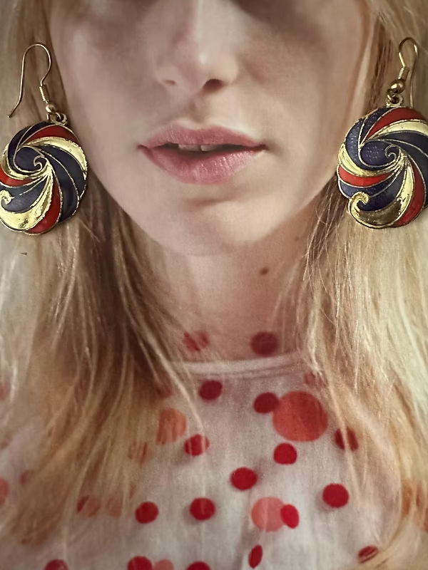 Vintage 80's Cloisonne Mineli Küpe ( Kırmızı)