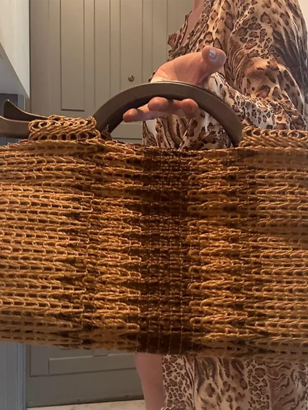 Vintage Hasır Ahşap Saplı Çanta