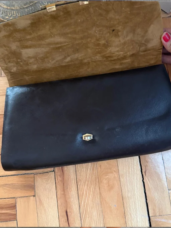 Vintage Yılan Derisi & Deri  Gold Saplı Çanta