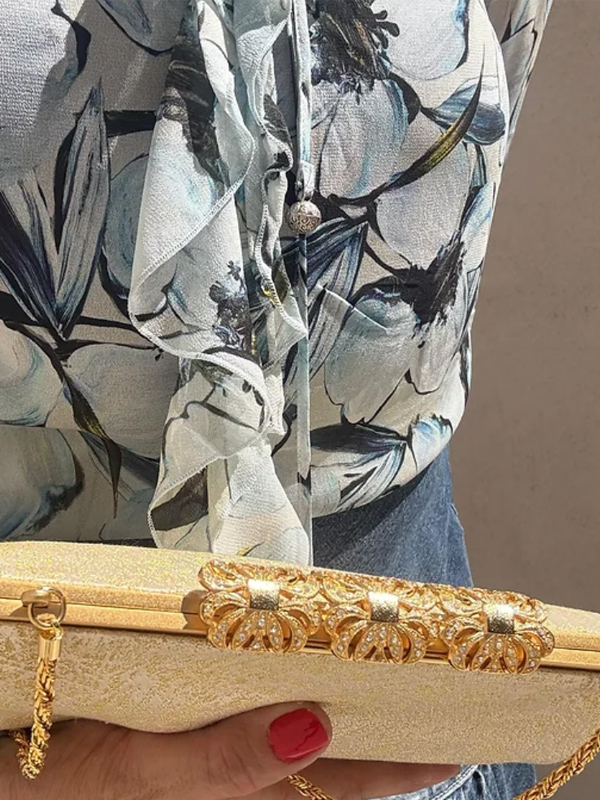 Vintage saten kumaş taş tokalı çanta