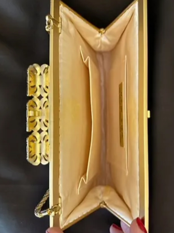 Vintage saten kumaş taş tokalı çanta