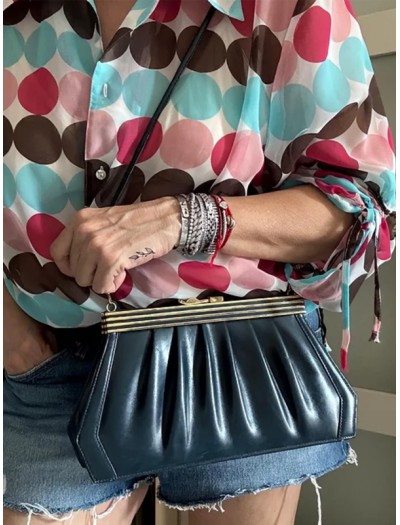 Vintage 80'ler  Lacivert Deri Çanta