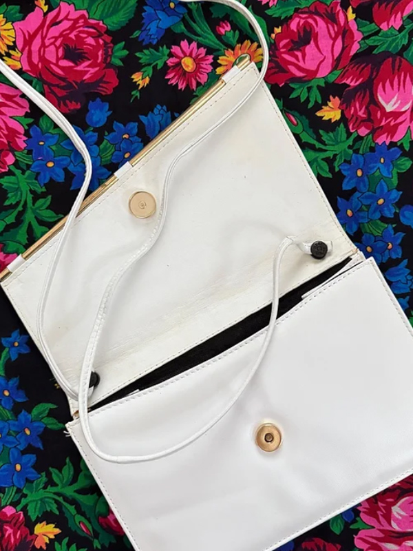 Vintage Beyaz Sedefli Deri Çanta