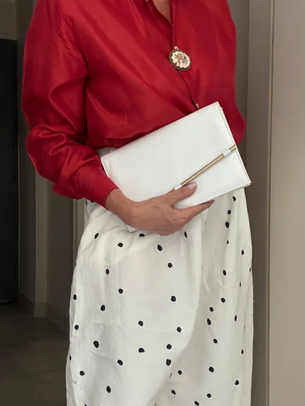 Vintage Beyaz Sedefli Deri Çanta