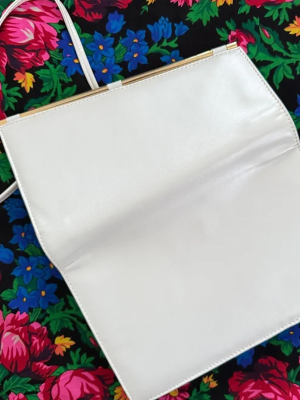 Vintage Beyaz Sedefli Deri Çanta