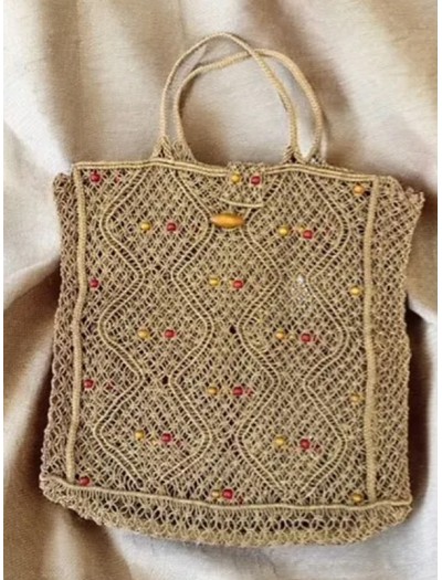 Vintage Boncuklu Hasır Çanta