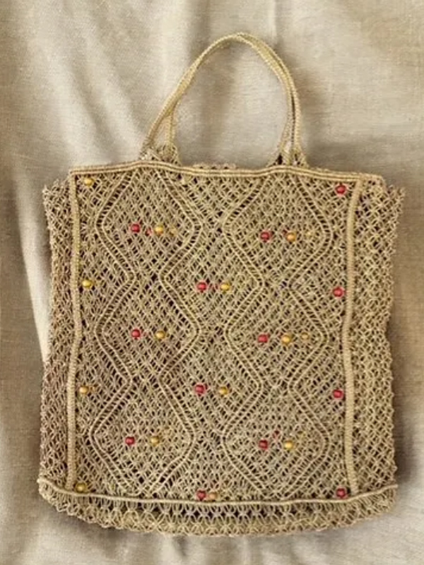 Vintage Boncuklu Hasır Çanta