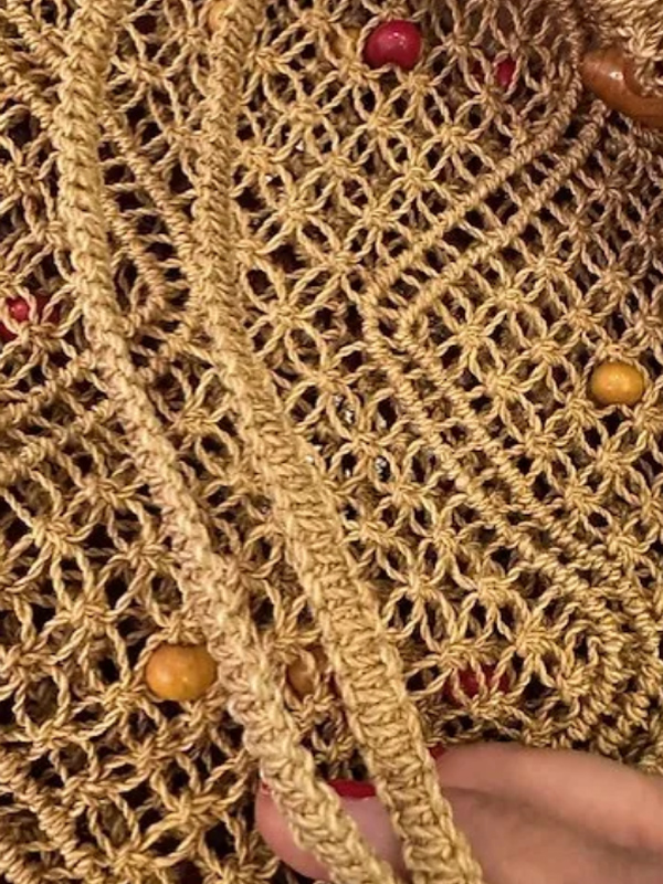 Vintage Boncuklu Hasır Çanta